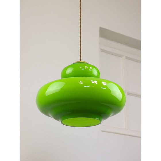 Image 1 of Vintage hanglamp van groen glas en messing, Italië