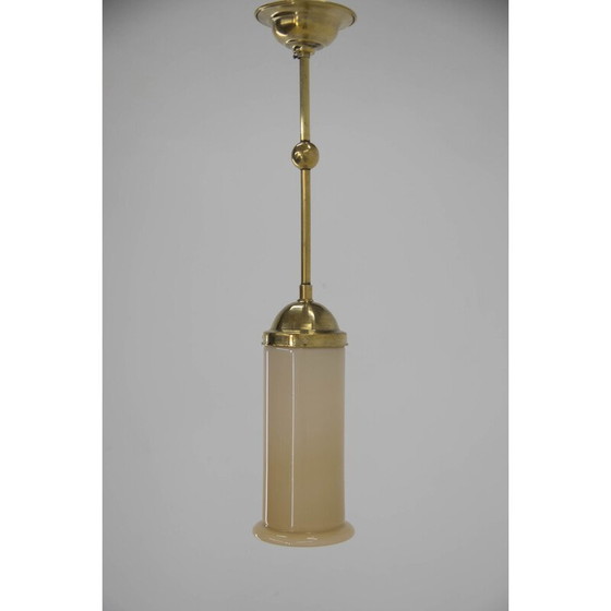 Image 1 of Art Deco vintage hanglamp van messing en glas, jaren 1930