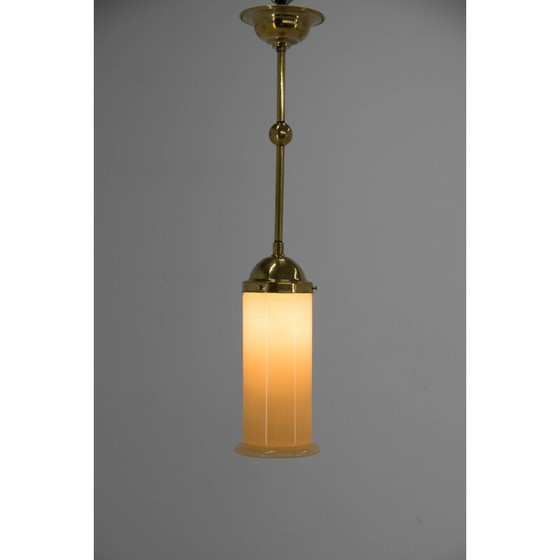 Image 1 of Art Deco vintage hanglamp van messing en glas, jaren 1930