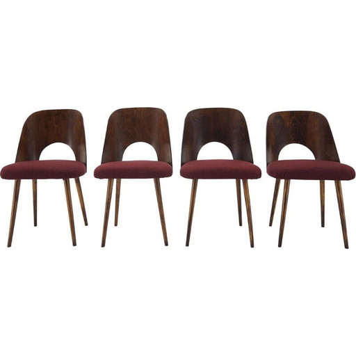 Set van 4 vintage Oswald Haerdtl beukenhouten eetkamerstoelen voor TonThonet, Tsjecho-Slowakije 1960