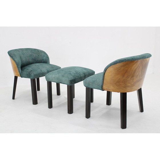 Image 1 of Paar vintage stoelen met kruk, Italië 1940