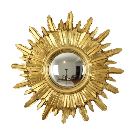 Image 1 of Gouden Sunburst Spiegel Zonnespiegel Hout 