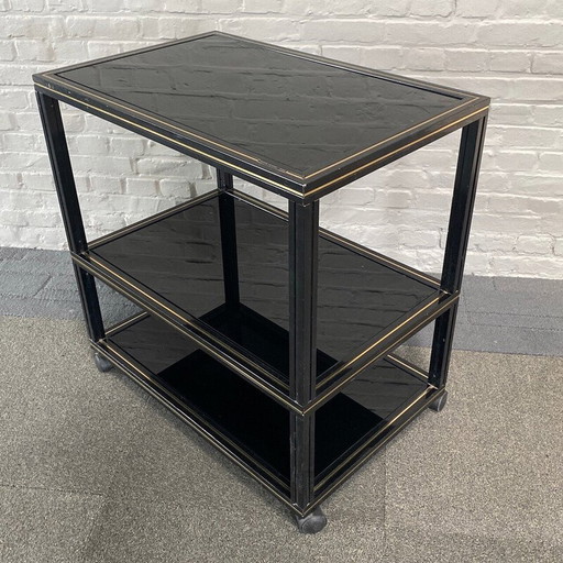 Vintage zwarte aluminium tafel op wielen van Pierre Vandel