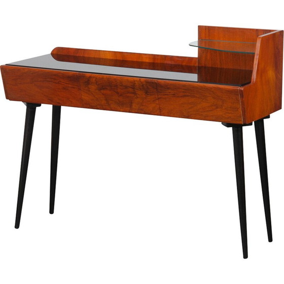 Image 1 of Vintage houten bureau met 2 verdiepingen en glas, 1960