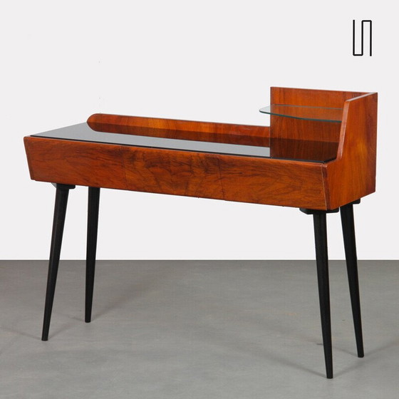 Image 1 of Vintage houten bureau met 2 verdiepingen en glas, 1960