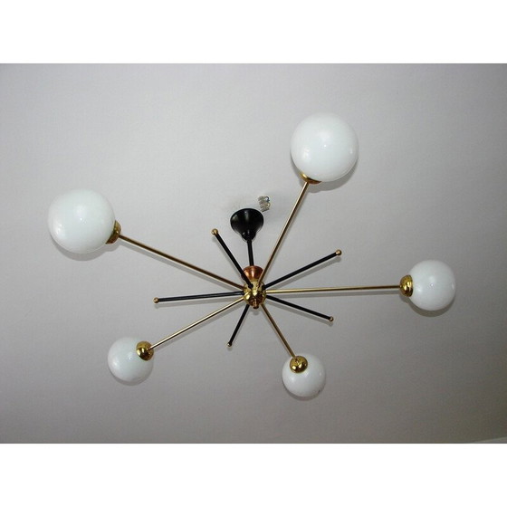 Image 1 of Vintage Stilnovo kroonluchter van messing en glas, jaren 1960