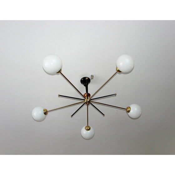 Image 1 of Vintage Stilnovo kroonluchter van messing en glas, jaren 1960