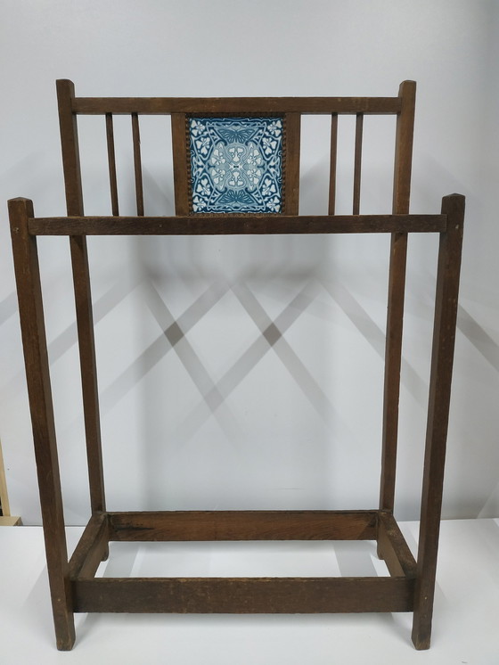 Image 1 of Antieke (Jugendstil) Houten Paraplubak (Handdoekhouder)