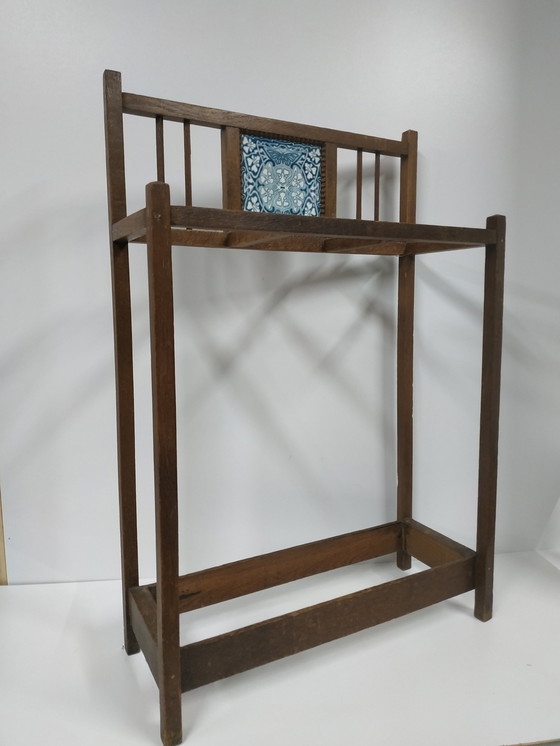 Image 1 of Antieke (Jugendstil) Houten Paraplubak (Handdoekhouder)