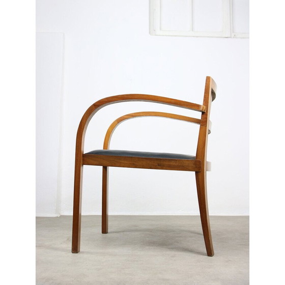 Image 1 of Paar vintage Art Deco fauteuils in hout en zwart kunstleer, Italië