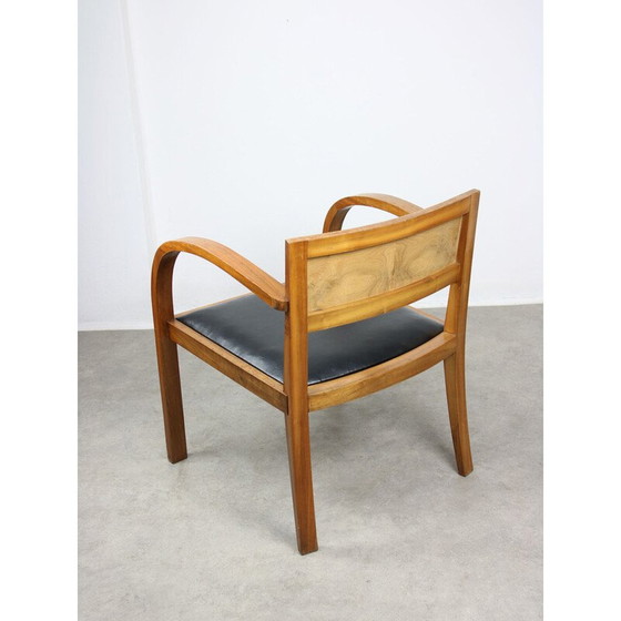 Image 1 of Paar vintage Art Deco fauteuils in hout en zwart kunstleer, Italië