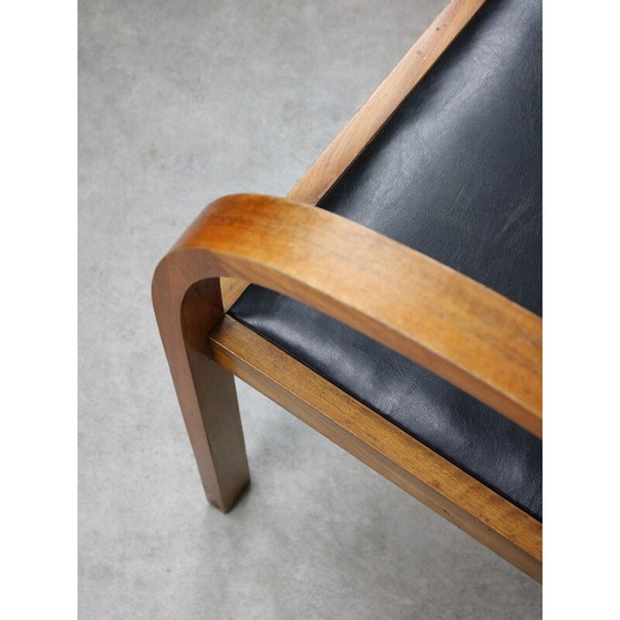 Image 1 of Paar vintage Art Deco fauteuils in hout en zwart kunstleer, Italië