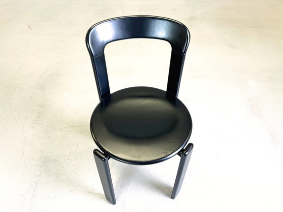 Image 1 of Set van 8 vintage stoelen Bruno Rey Zwart Kusch & Co 1970s design Nieuw gelakt