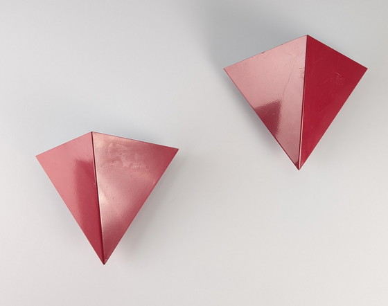 Image 1 of Geometrische rode metalen wandlampen, 1970S