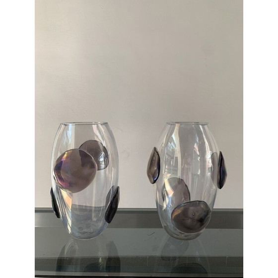 Image 1 of Paar vintage vazen met parma pastilles in Murano glas van Costantini, 1990