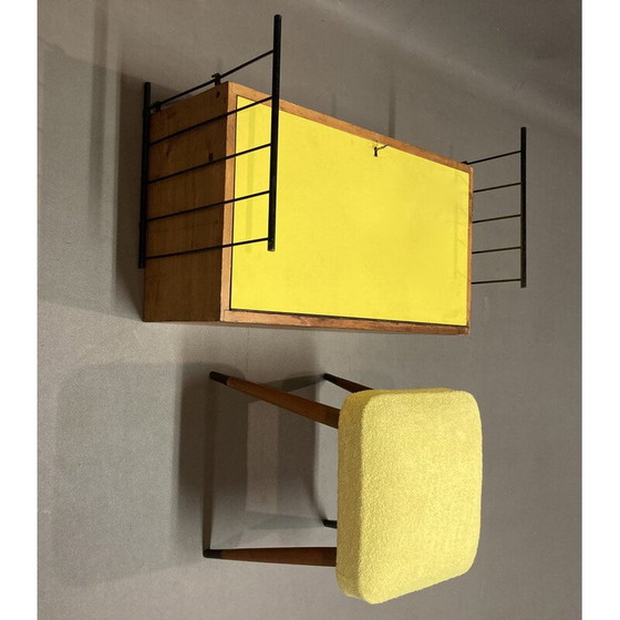 Image 1 of Scandinavisch vintage hangend bureau en krukje, 1950