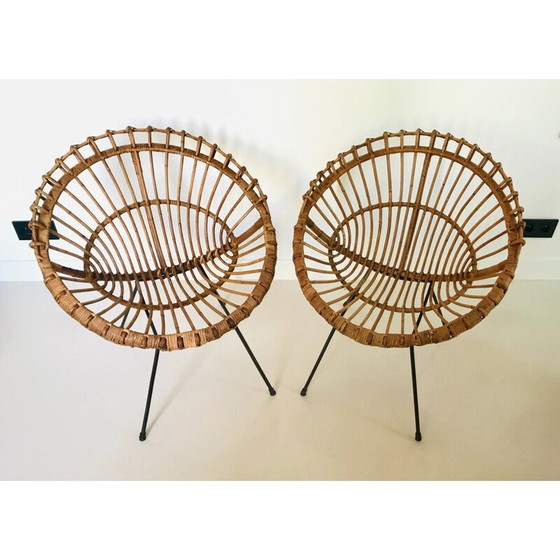 Image 1 of Paar vintage rotan fauteuils van Franco Albini, Italië 1960