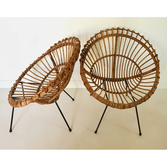 Image 1 of Paar vintage rotan fauteuils van Franco Albini, Italië 1960