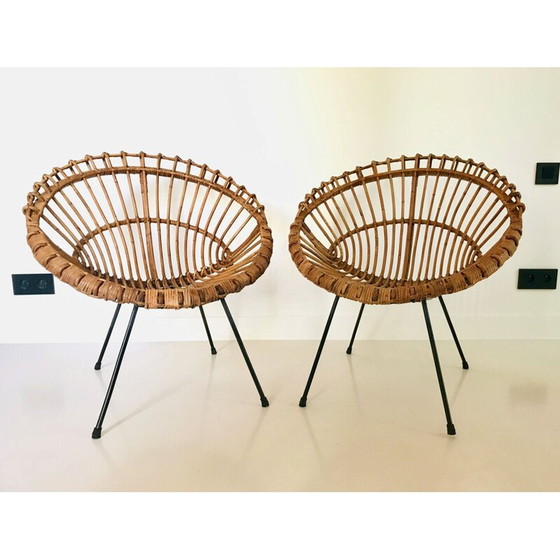 Image 1 of Paar vintage rotan fauteuils van Franco Albini, Italië 1960