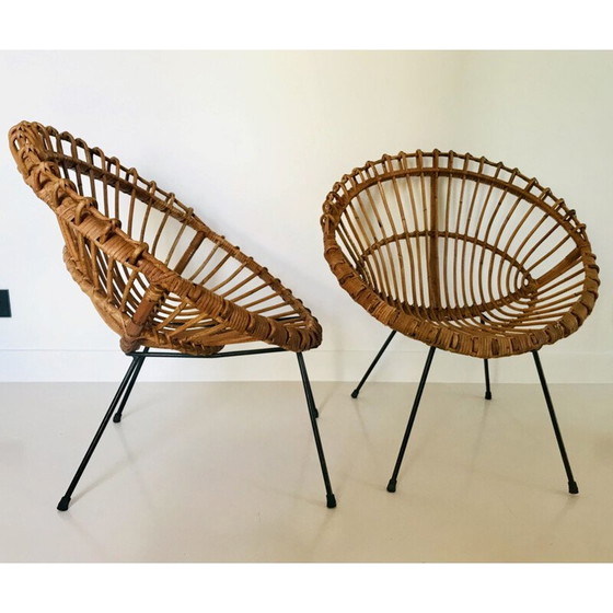 Image 1 of Paar vintage rotan fauteuils van Franco Albini, Italië 1960