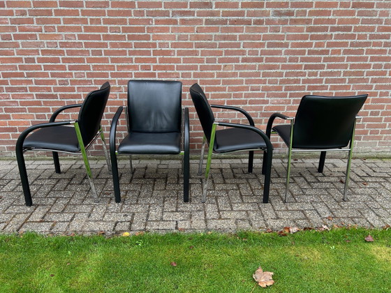 Image 1 of 4X Leolux Cimaronne Eetkamerstoelen Zwart Leer.