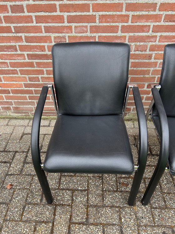 Image 1 of 4X Leolux Cimaronne Eetkamerstoelen Zwart Leer.