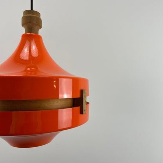 Image 1 of Scandinavische Ufo-vormige hanglamp - Oranje plexiglas, 1970