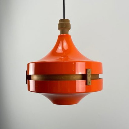 Scandinavische Ufo-vormige hanglamp - Oranje plexiglas, 1970