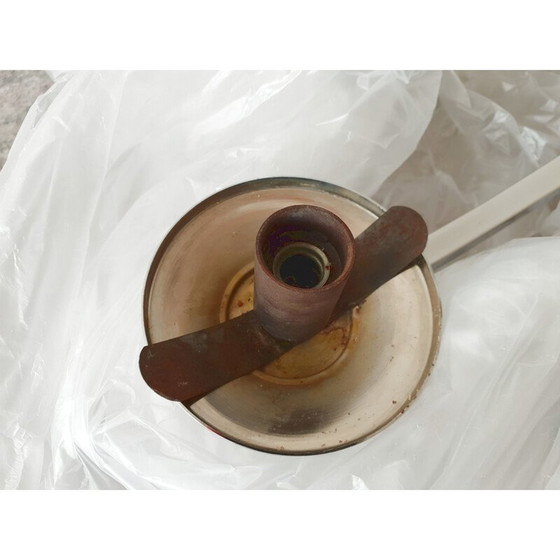 Image 1 of Vintage kroonluchter in staal hout & glas 1960