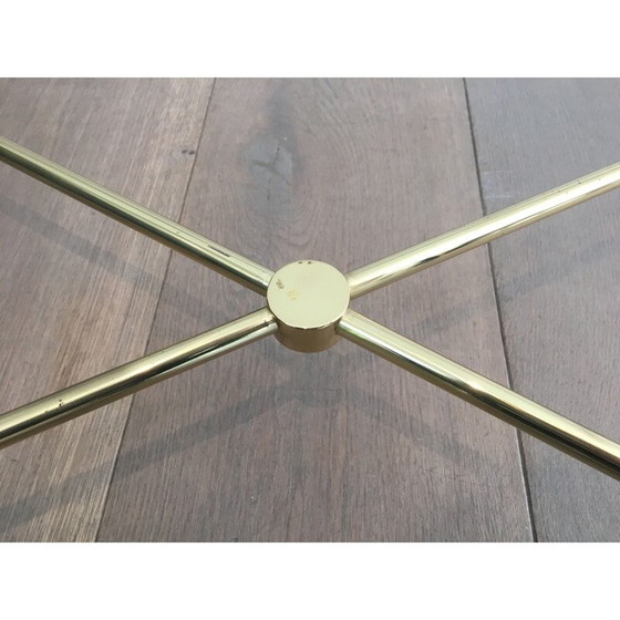 Image 1 of Vintage messing salontafel bekleed met zwart leer, 1970