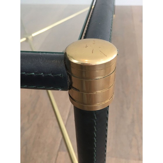 Image 1 of Vintage messing salontafel bekleed met zwart leer, 1970