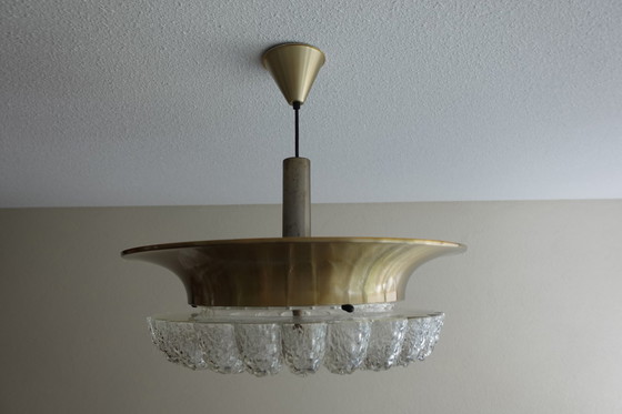 Image 1 of Vintage Glass And Aluminium Hanging Lamp - 1960S