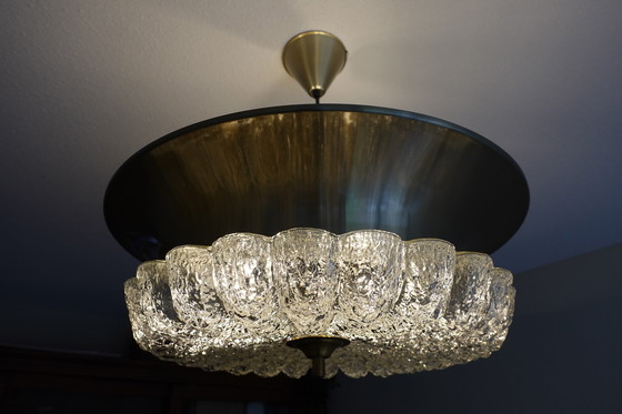 Image 1 of Vintage Glass And Aluminium Hanging Lamp - 1960S