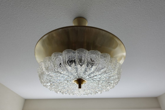 Image 1 of Vintage Glass And Aluminium Hanging Lamp - 1960S