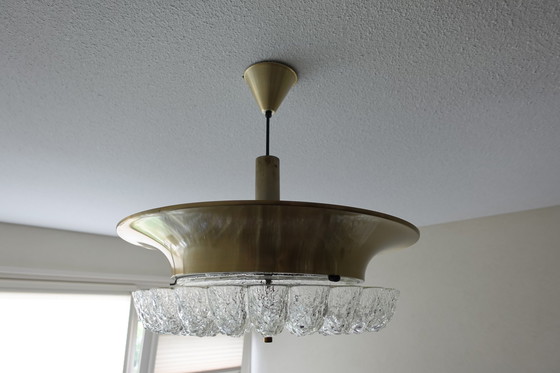 Image 1 of Vintage Glass And Aluminium Hanging Lamp - 1960S