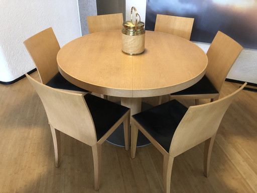 Arco Diabolo Tafel Met 6 Arco Flex Stoelen Licht Eiken