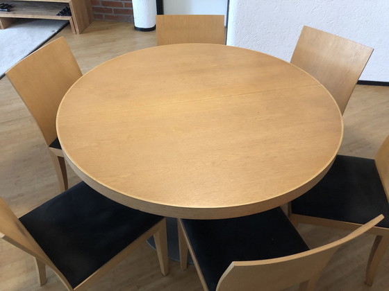 Image 1 of Arco Diabolo Tafel Met 6 Arco Flex Stoelen Licht Eiken