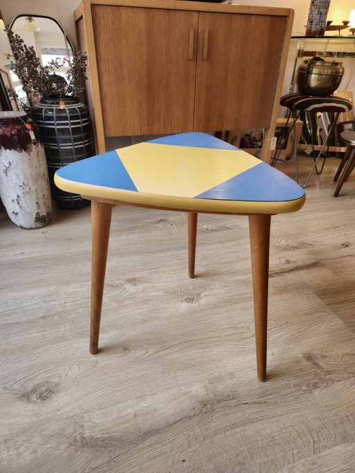 Vintage Bijzettafeltje Tafel Tafeltje Plantentafeltje Geel Blauw