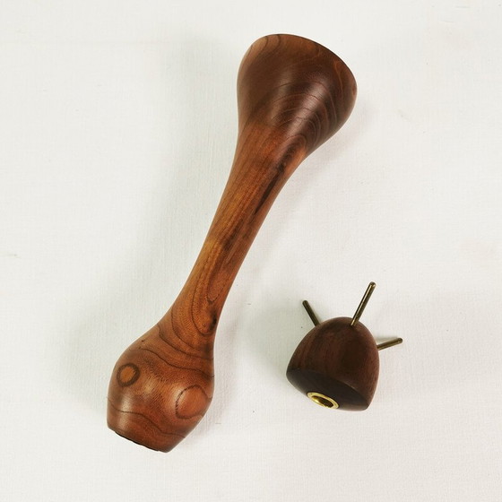 Image 1 of Set vintage kandelaars van teakhout en messing, Denemarken 1960