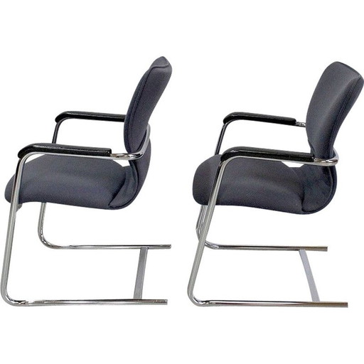 Paar vintage chromen metalen fauteuils van Comforto Haworth