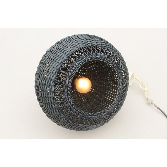 Image 1 of Vintage blauwe rieten hanglamp, jaren 1960