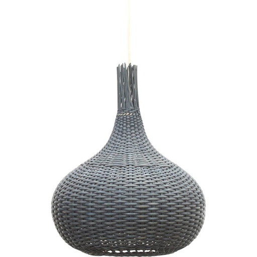 Vintage blauwe rieten hanglamp, jaren 1960