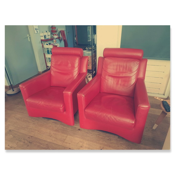 Image 1 of 2x Leolux Fauteuil Warm Rood Leder