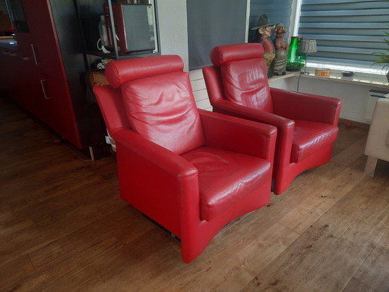 Image 1 of 2x Leolux Fauteuil Warm Rood Leder