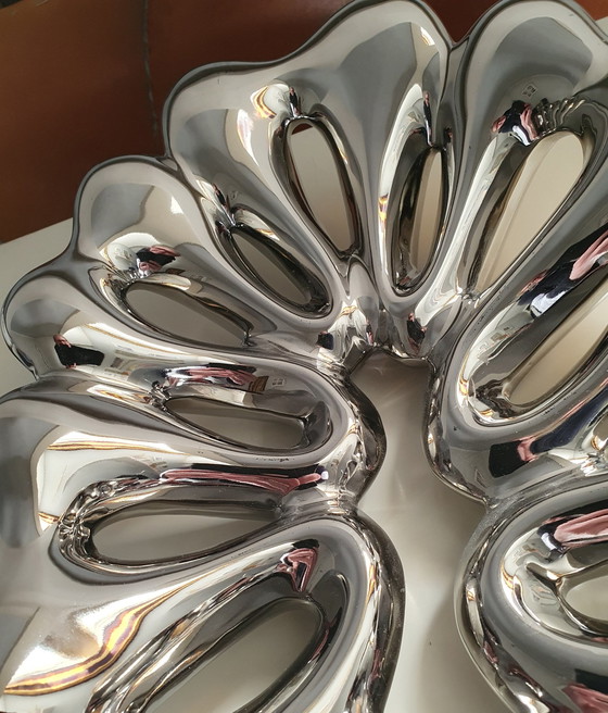 Image 1 of Design Schaal van Zilver Keramiek, Opengewerkt