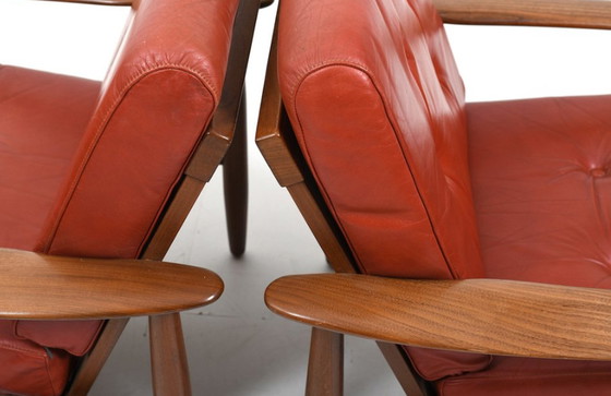 Image 1 of Deense teakhouten fauteuils met leren zittingen, jaren 1960, set van 2