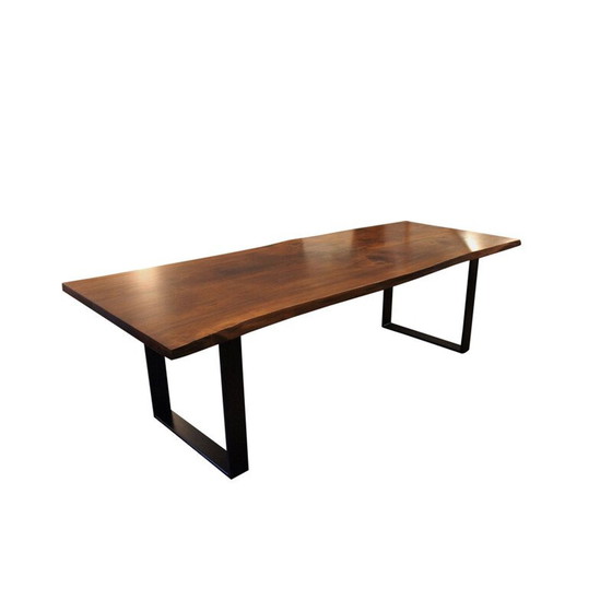 Image 1 of Vintage metalen en walnoten tafel