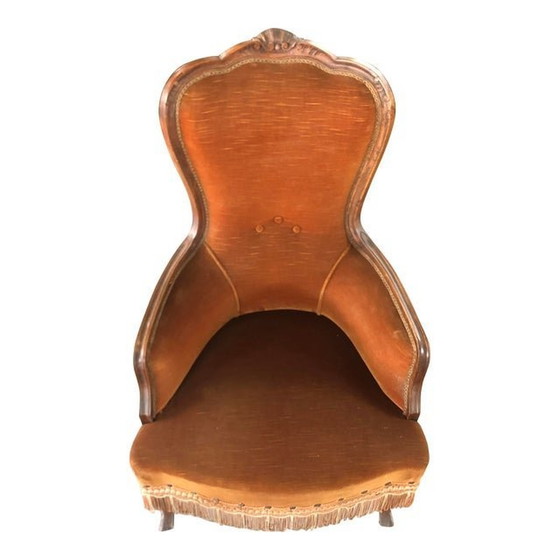 Image 1 of Laat 20e Eeuwse Walnoot Met Fluwelen "Dralon" Fauteuil