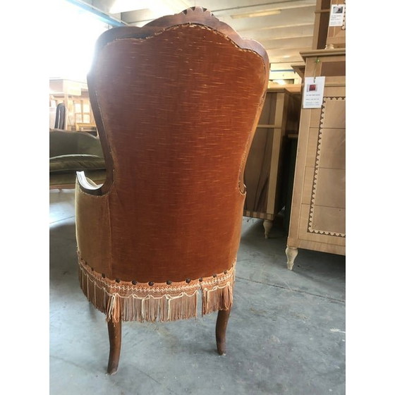 Image 1 of Laat 20e Eeuwse Walnoot Met Fluwelen "Dralon" Fauteuil