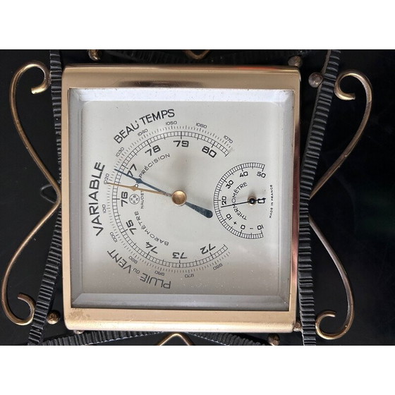 Image 1 of Vintage barometer van smeedijzer en messing voor Naudet, Frankrijk 1950